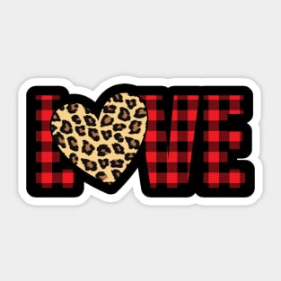 Valentine's Day leopard heart plaid pattern LOVE Sticker